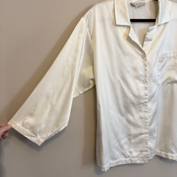 Vintage Christian Dior Designer Pajama Set WomenS/M Cream Satin Sleepwear Lounge - Picture 5 of 15
